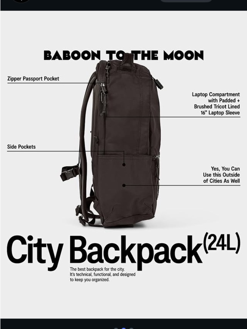 Baboon to the Moon City Backpack Commuter School Travel Work Bag - Picture 2 of 8